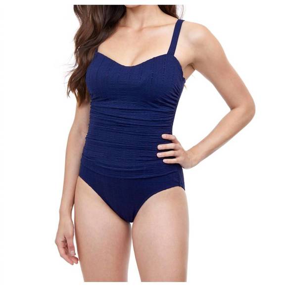 NEW PROFILE BY GOTTEX wide strap one piece swimsuit in pro afternoon tea navy - Picture 1 of 2
